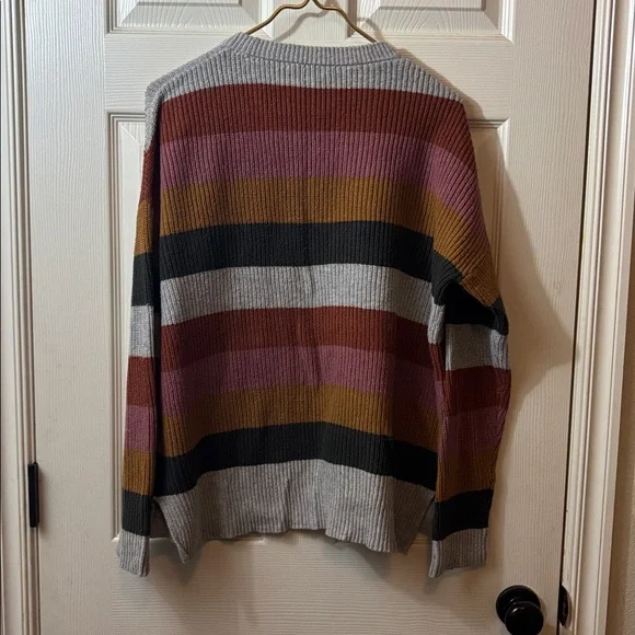 Madewell Striped Rib-Knit Crewneck Sweater in Mustard, Pink, Gray & Olive - Picture 5 of 9